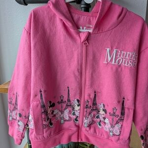 Disney Minnie Mouse Paris Eiffel Tower Pink Zip-Up Hoodie - Girls Size 6